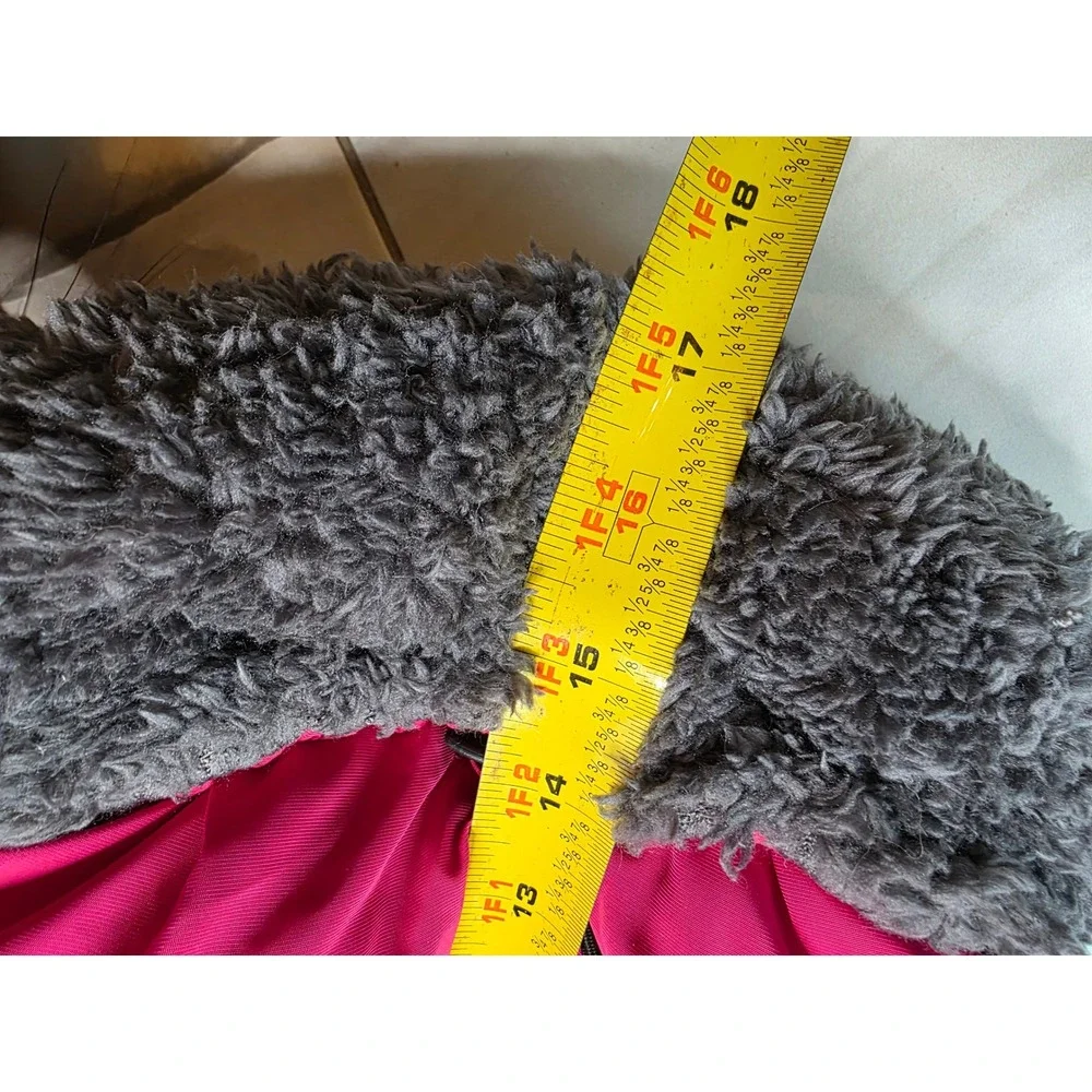 Pink Black Insulated Dog Winter Coat‎ Fleece Lined Faux Fur Collar Large  G1
